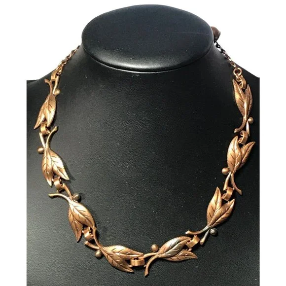 Vintage Bell Trading Post Copper Leaf and Berry Link Choker Necklace MCM - Picture 1 of 4